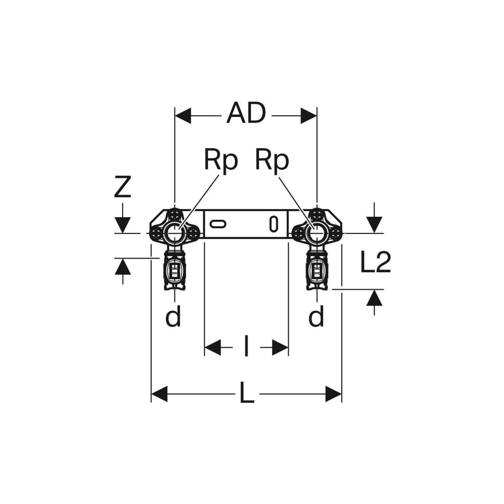 Geberit FlowFit Anschlusswinkel 90 Grad vormontiert, zweifach, abgewinkelt, d 16mm, ... GEBERIT-619690001 4025416602644 (Abb. 7)