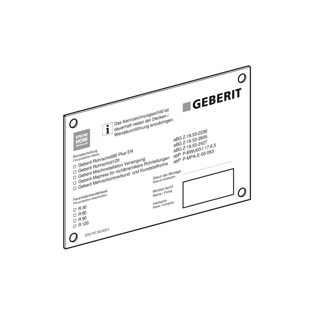 Geberit Kennzeichnungsschild für Rohrabschottungen... GEBERIT-348309001 4025410645944 (Abb. 3)