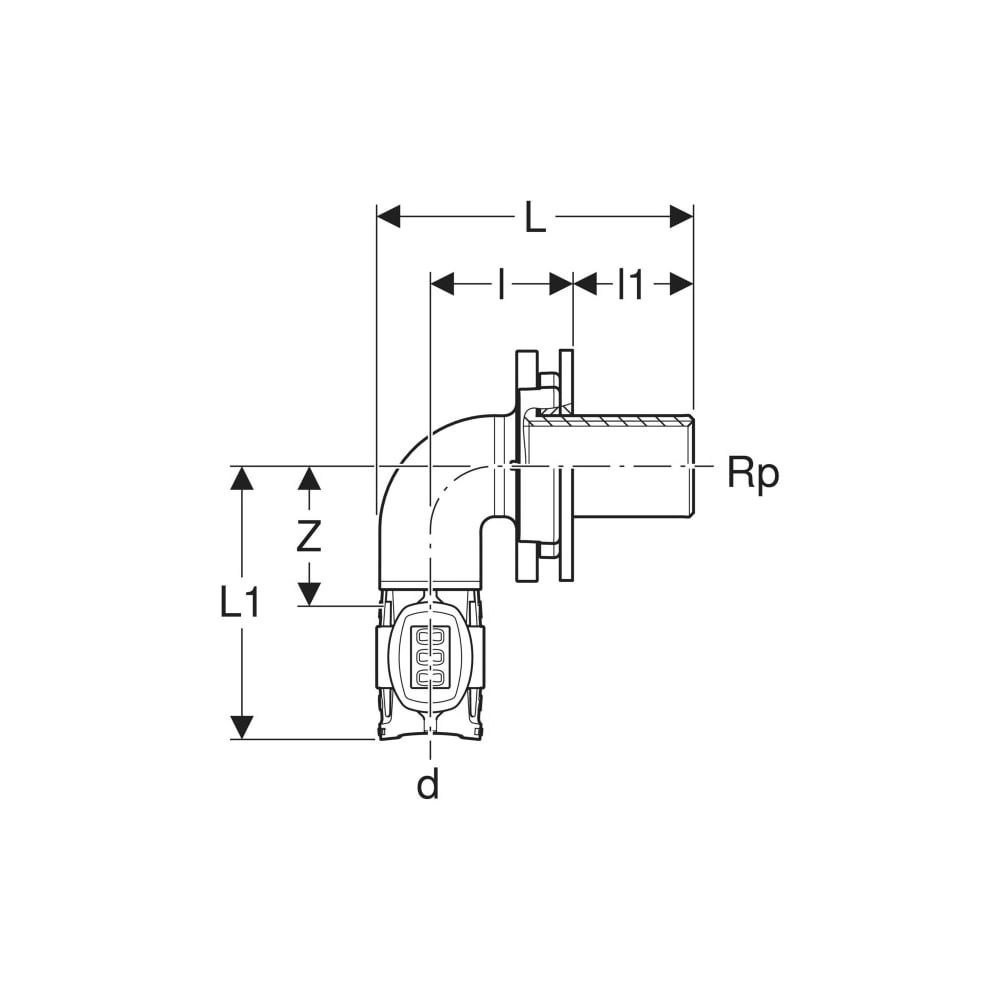 Geberit FlowFit Bogenwanddurchführung 90 Grad d 20mm, Rp 1/2″... GEBERIT-620804001 4025410705839 (Abb. 4)