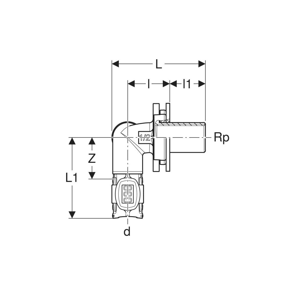 Geberit FlowFit Eckwanddurchführung 90 Grad d 20mm, Rp 1/2″... GEBERIT-620823001 4025410705891 (Abb. 4)