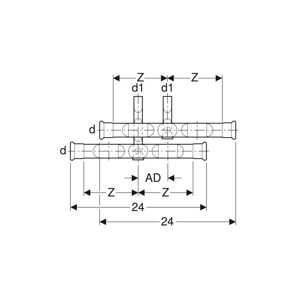 Geberit Mapress C-Stahl Set Anschluss-T-Stück für Vor-und Rücklauf Außendurchmesser 22mm... GEBERIT-24004 4024723240044 (Abb. 3)