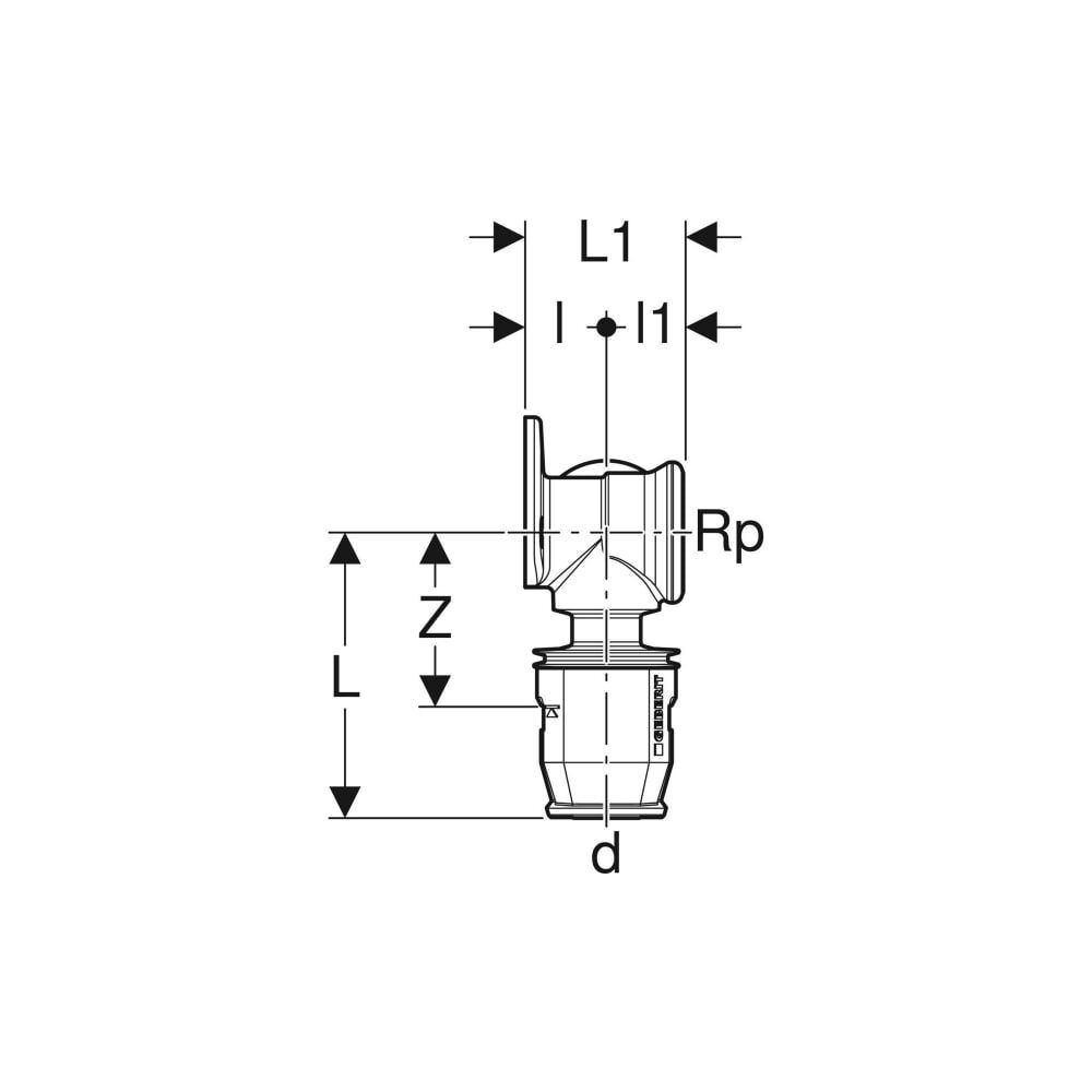Geberit PushFit Eckanschlusswinkel 90 Grad CW617N, d 20mm, Rp 1/2″, L1 3,6cm... GEBERIT-651295001 4025416957997 (Abb. 4)