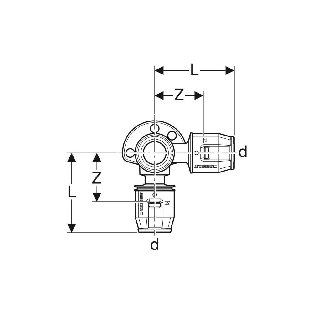 Geberit PushFit Eckanschlusswinkel 90 Grad CW617N, d 20mm, Rp 1/2″, L1 3,6cm... GEBERIT-651295001 4025416957997 (Abb. 5)