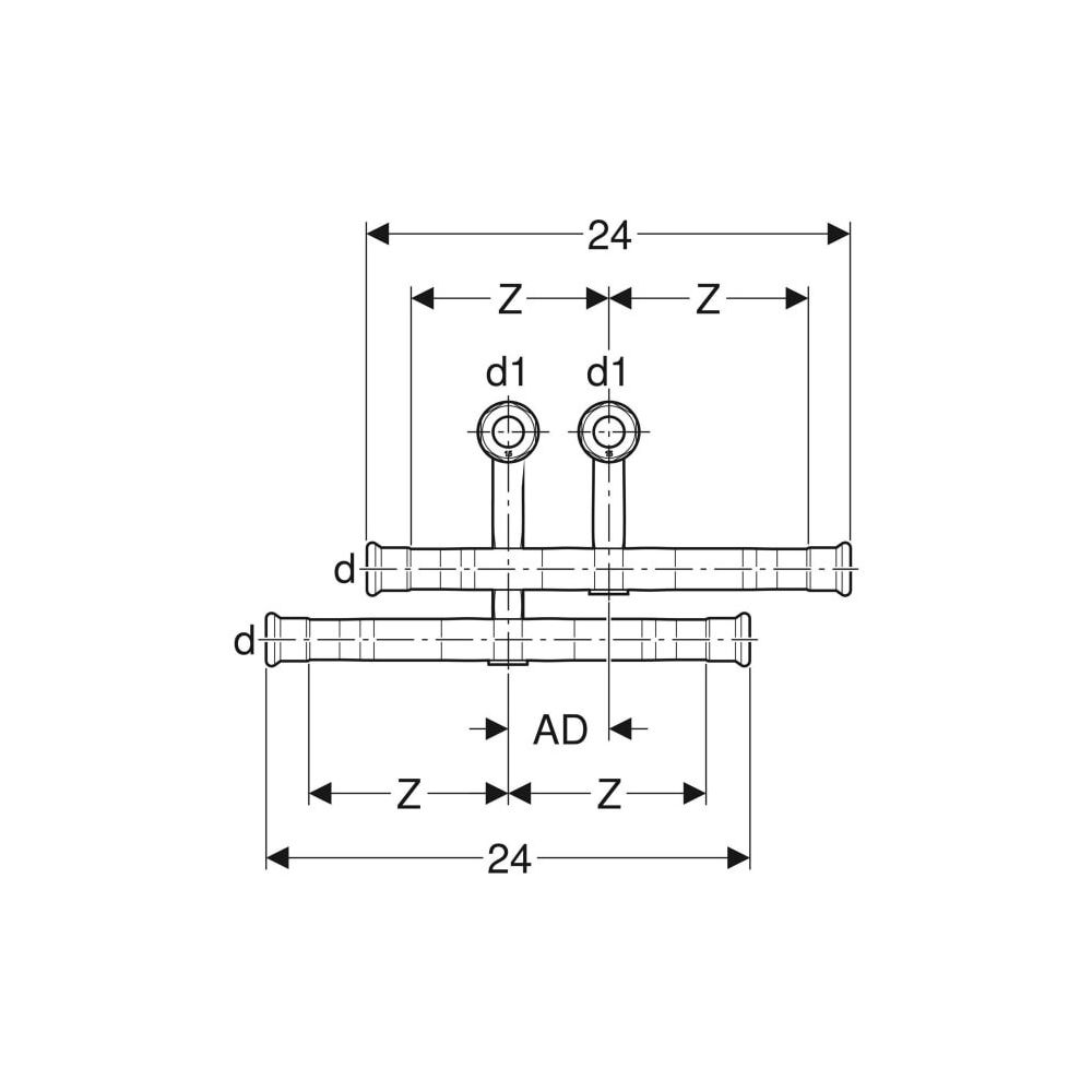 Geberit Mapress Kupfer Set Anschluss-T-Stücke für Vor-/Rücklauf Anschlussverschraubung f... GEBERIT-24057 4025410584908 (Abb. 4)