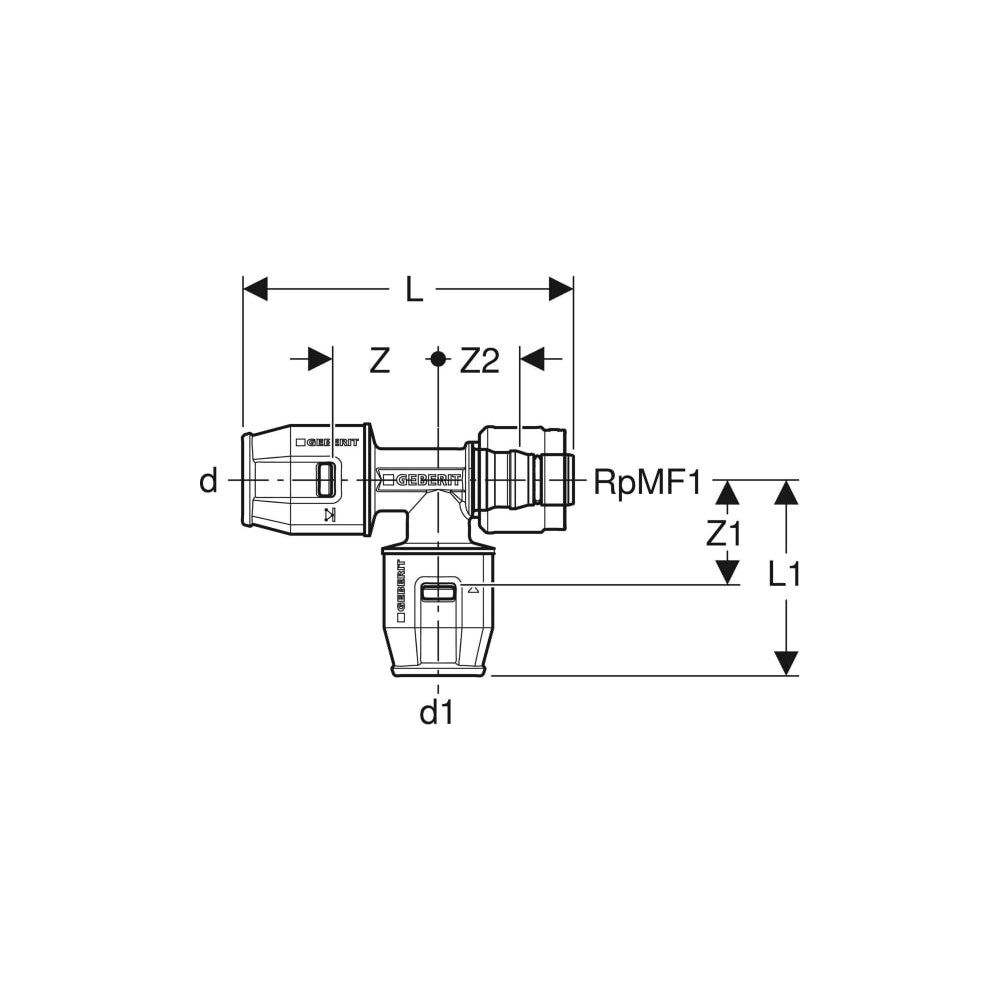 Geberit PushFit Übergangs-T-Stück mit MasterFix, Abzweig, d 20mm, d1 20mm, Rotguss b... GEBERIT-651503001 4025416280873 (Abb. 4)