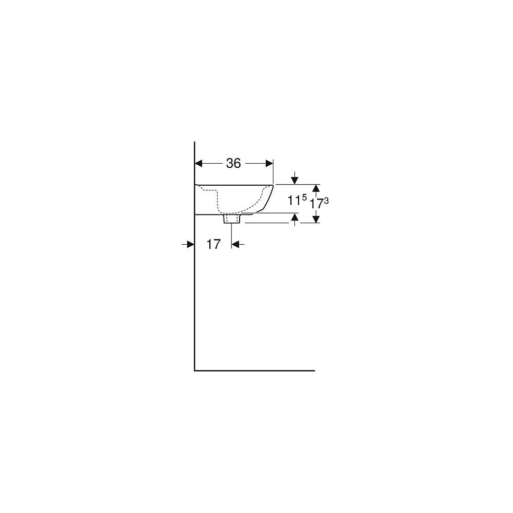 Geberit Renova Handwaschbecken mit asymmetrischem Überlauf, 45x17,3x36cm, ohne Hahnl... GEBERIT-500497011 4025416220541 (Abb. 6)