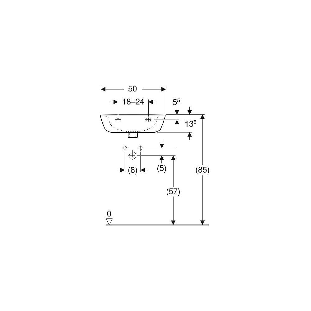 Geberit Renova Handwaschbecken mit asymmetrischem Überlauf, 50x17,3x40cm, Hahnloch m... GEBERIT-500498011 4025416220800 (Abb. 4)