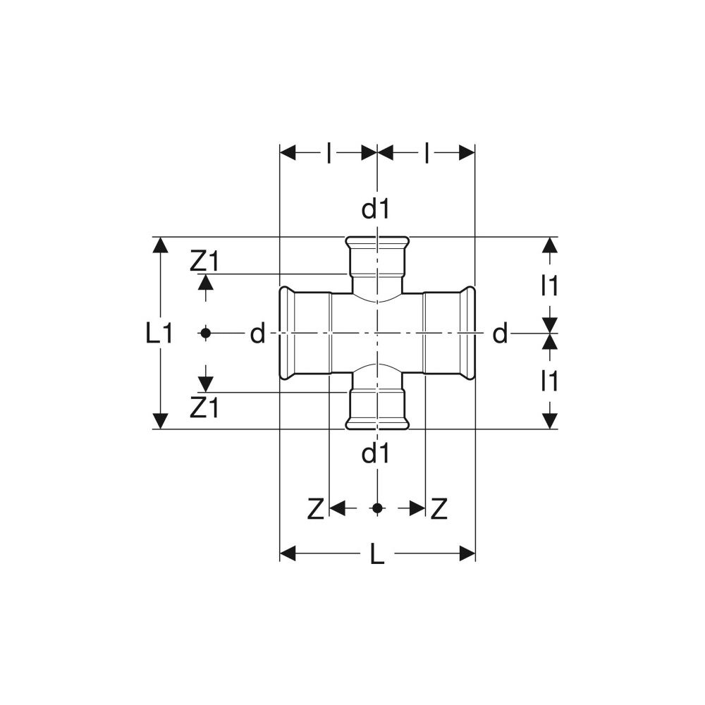 Geberit Mapress C-Stahl Kreuzstück reduziert, d 88,9mm, d1 28mm... GEBERIT-21130 4024723211303 (Abb. 4)