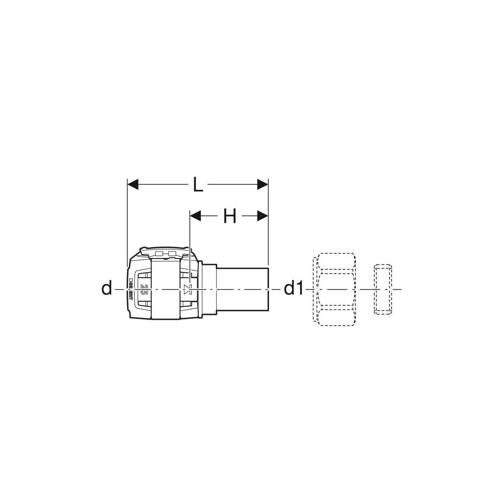 Geberit FlowFit Übergang auf Kupferrohr-Klemmringverschraubung, d 25mm, d1 22mm... GEBERIT-620722001 4025416629993 (Abb. 4)