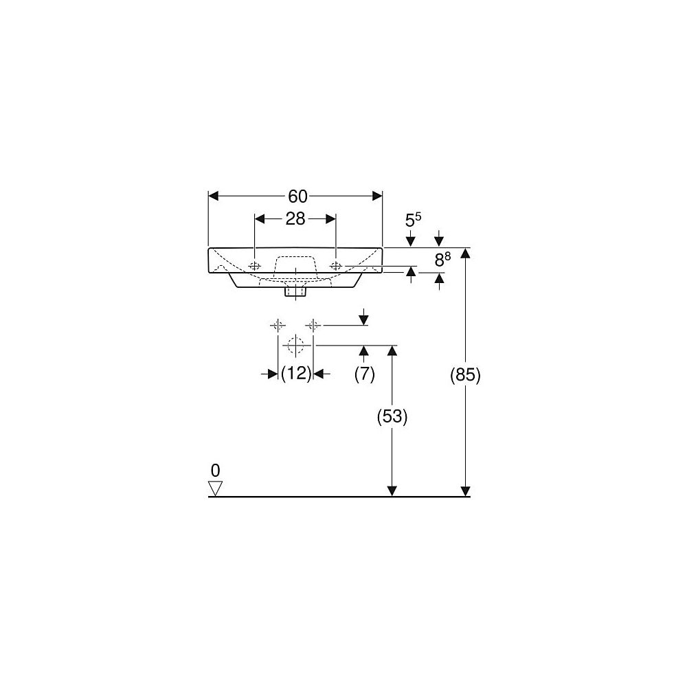Geberit Smyle Square Waschtisch, Breite 60cm, Tiefe 48cm, Hahnloch mittig, ohne Über... GEBERIT-501732001 4025410870568 (Abb. 5)