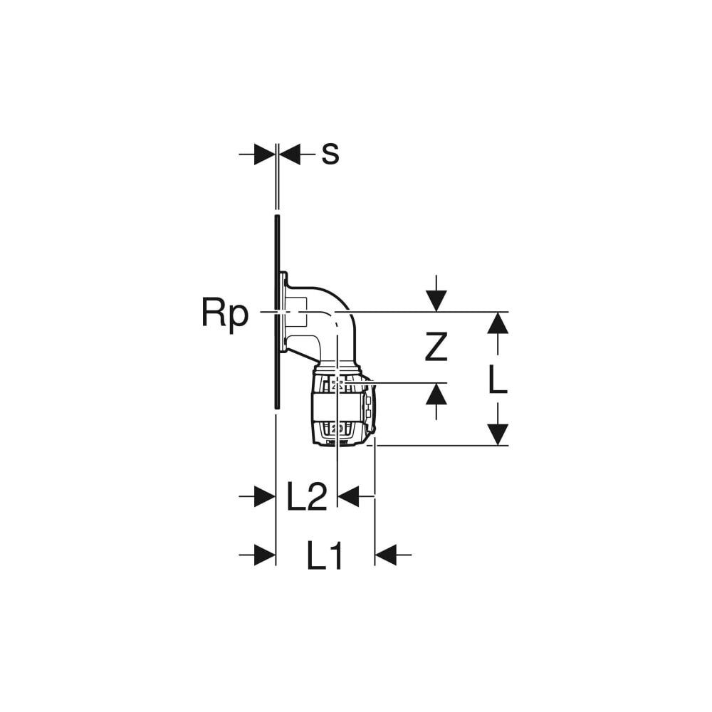 Geberit FlowFit Set Anschlusswinkel 90 Grad zweifach Bleifreier, d 16mm, Rp 1/2″, L1... GEBERIT-619620001 4025416602309 (Abb. 5)