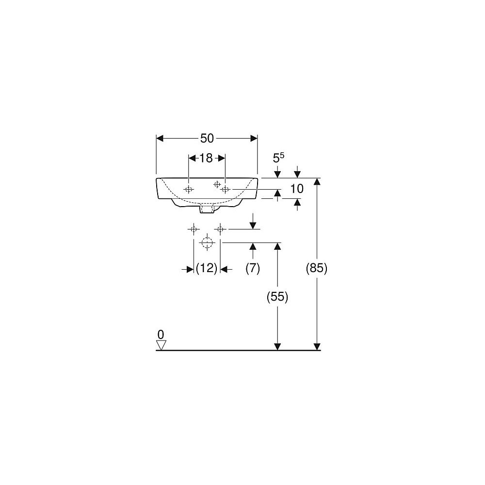 Geberit Renova Plan Handwaschbecken mit asymmetrischem Überlauf, 50x16,5x38cm, ohne ... GEBERIT-501630001 4025410866738 (Abb. 5)