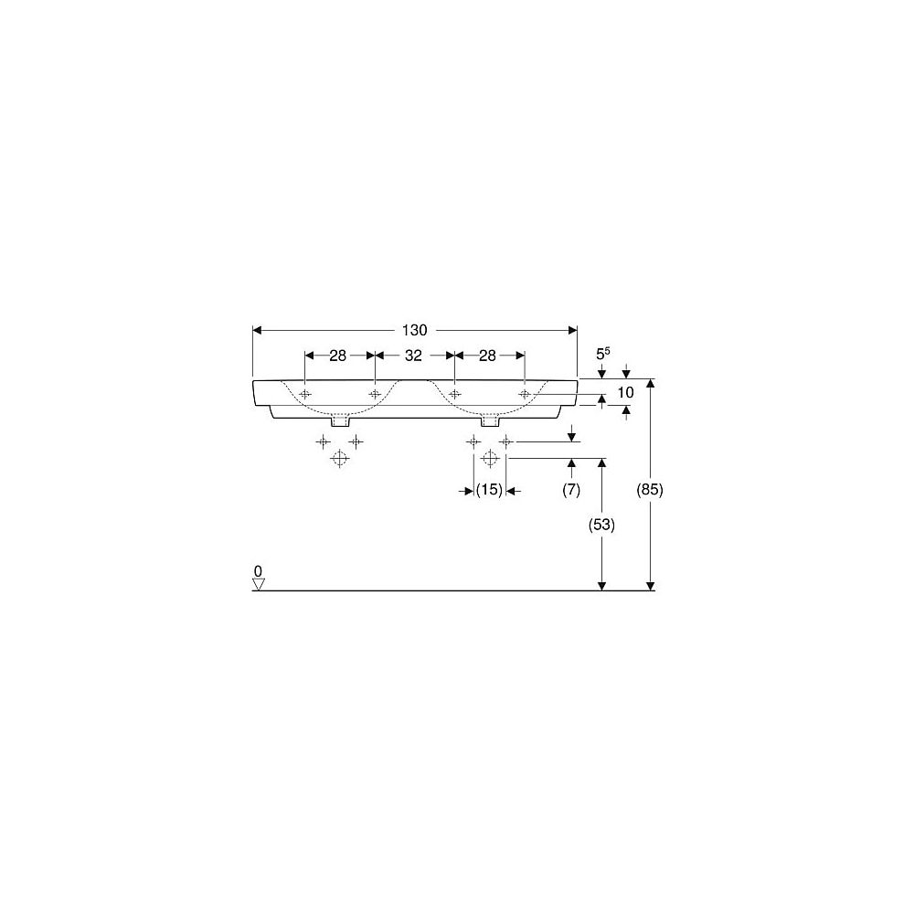 Geberit Renova Plan Doppelwaschtisch, Breite 130cm, Tiefe 48cm, Hahnloch mittig, ohn... GEBERIT-501711001 4025410868305 (Abb. 5)