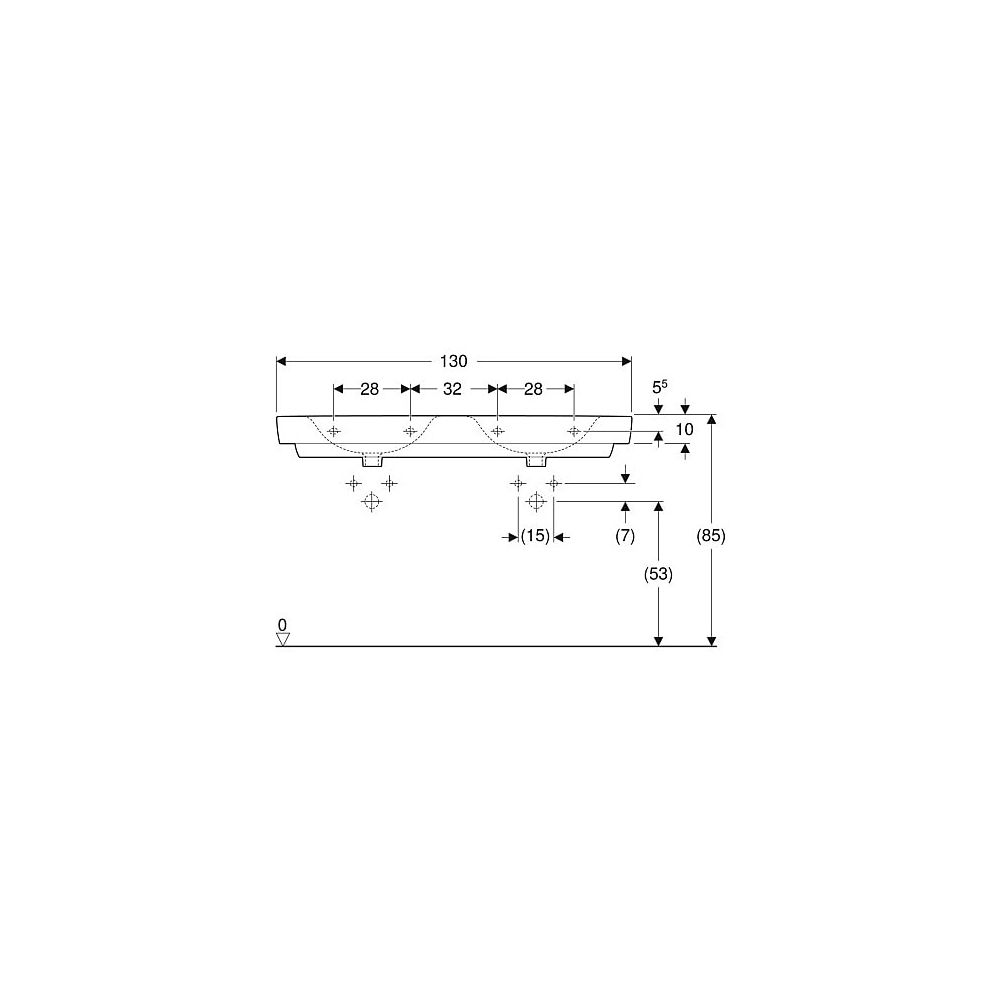Geberit Renova Plan Doppelwaschtisch, Breite 130cm, Tiefe 48cm, ohne Hahnloch, ohne ... GEBERIT-501713001 4025410868718 (Abb. 5)