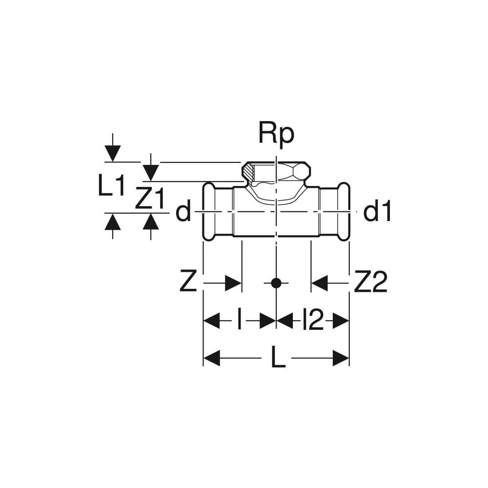 Geberit Mapress Kupfer T-Stück mit Innengewinde Gas CW602N, d 15mm, Rp 1/2″, d1 15mm... GEBERIT-34735 4024723347354 (Abb. 4)