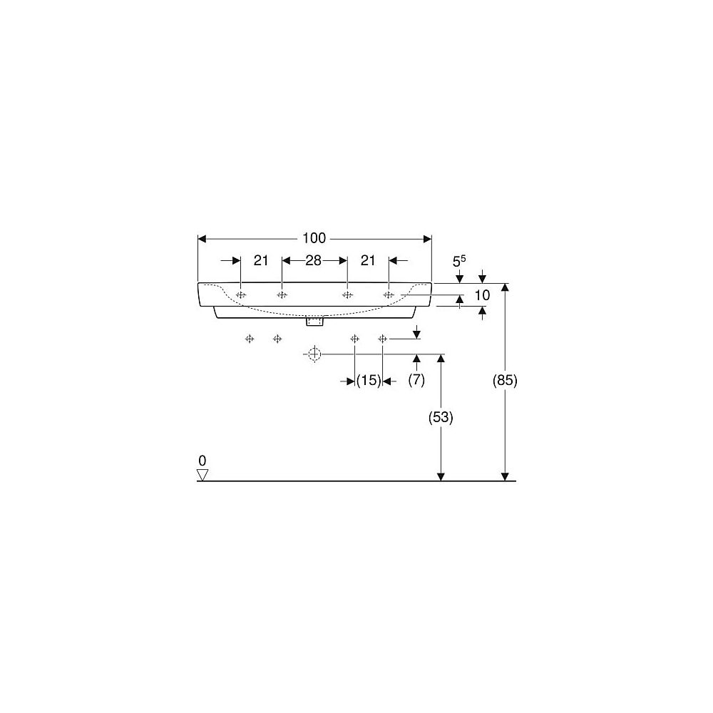 Geberit Renova Plan Waschtisch, Breite 100cm, Tiefe 48cm, Hahnloch links, rechts, Üb... GEBERIT-501883008 4025410938138 (Abb. 5)