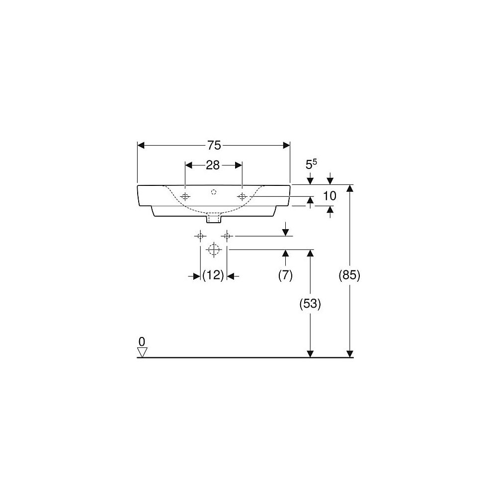 Geberit Renova Plan Aufsatzwaschtisch, Ablagefläche beidseitig, B 75cm T 48cm Hahnlo... GEBERIT-501726001 4025410868657 (Abb. 5)