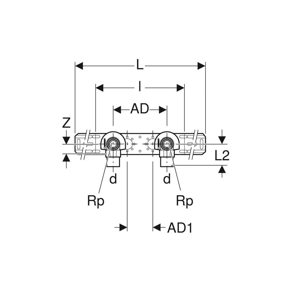 Geberit FlowFit Anschlusswinkel 90 Grad vorm. zweifach abgesetzt d 20mm Rp 1/2″ L1 5... GEBERIT-619651001 4025416602521 (Abb. 5)