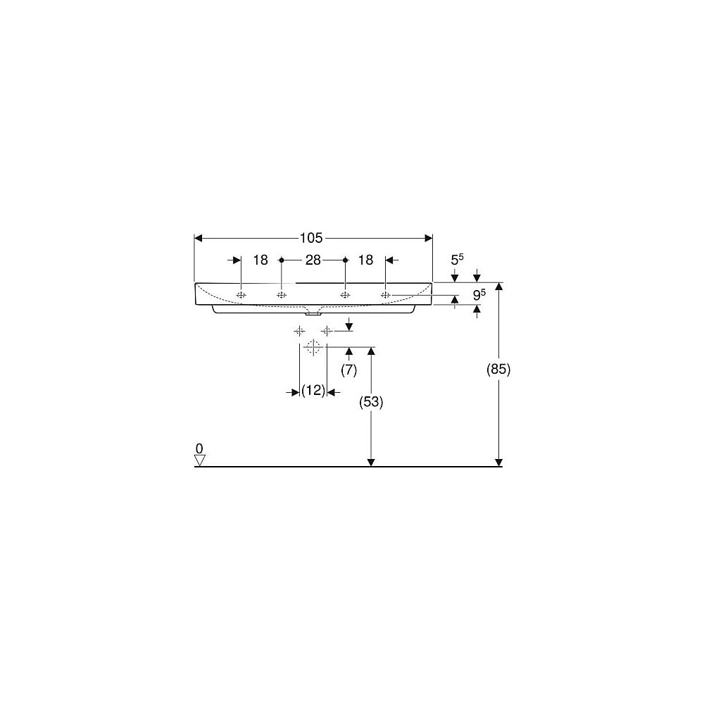 Geberit ONE Waschtisch Abgang vertikal, Breite 105cm, Tiefe 48cm, ohne Hahnloch, ohn... GEBERIT-505021014 4025410953711 (Abb. 5)