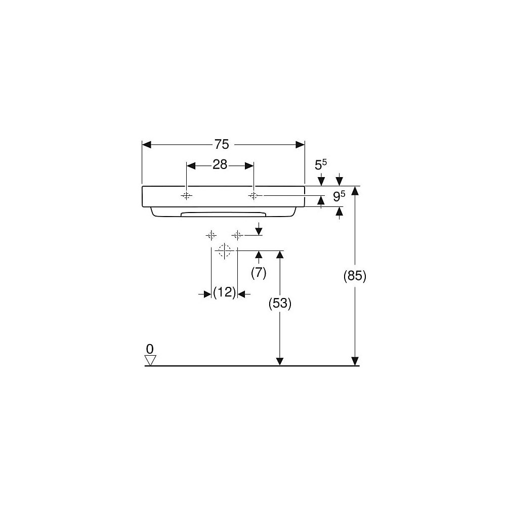 Geberit ONE Waschtisch Abgang horizontal, B 75cm, Tiefe 48cm, Hahnloch mittig, ohne ... GEBERIT-505036001 4025410593894 (Abb. 5)