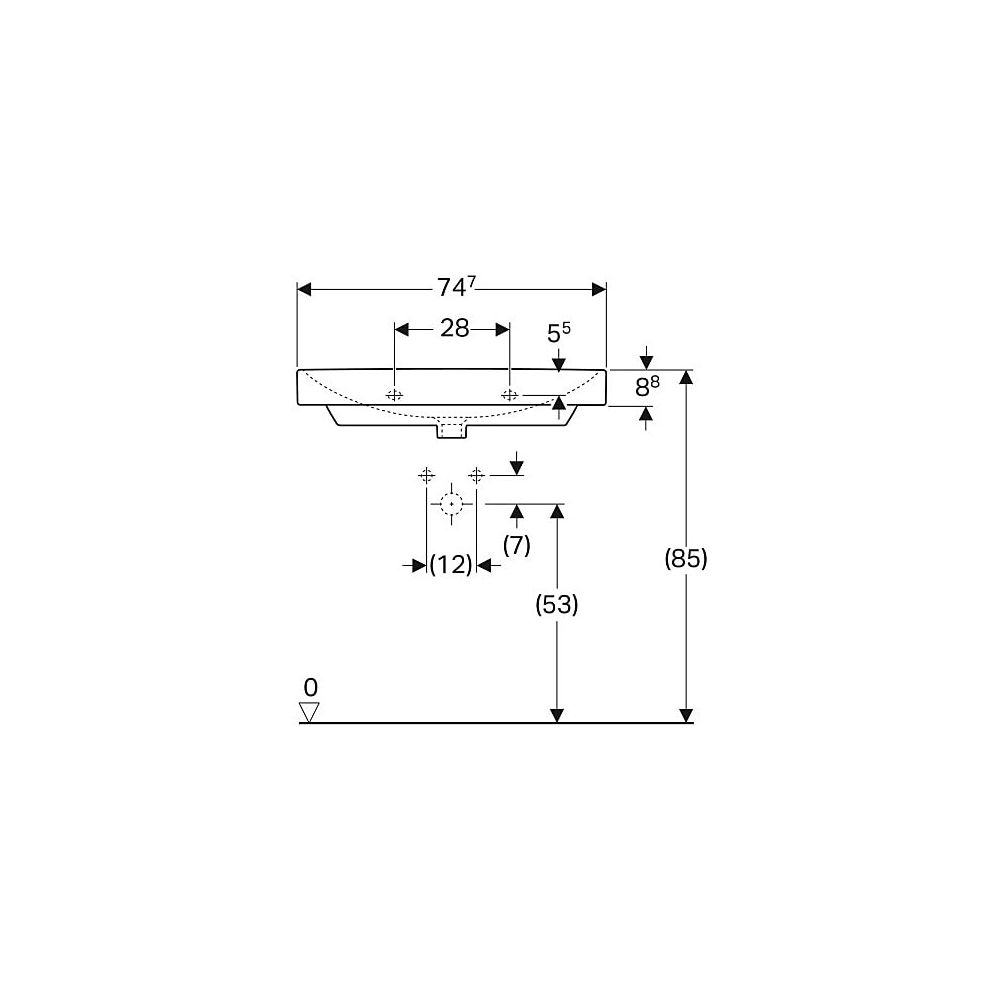 Geberit Smyle Square Waschtisch, Breite 75cm, Tiefe 48cm, Hahnloch mittig, Überlauf ... GEBERIT-500249018 4025416358343 (Abb. 5)