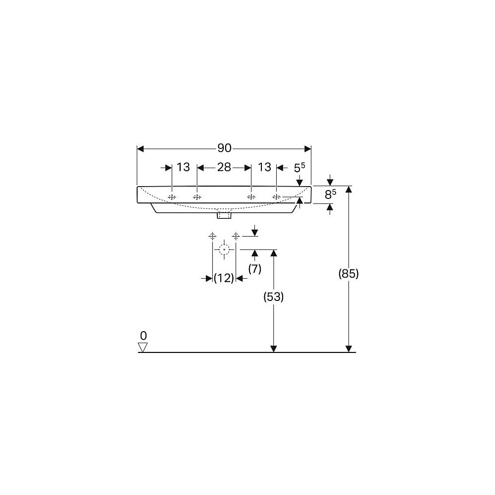 Geberit Smyle Square Waschtisch, Breite 90cm, Tiefe 48cm, Hahnloch mittig, Überlauf ... GEBERIT-500251018 4025416362821 (Abb. 5)