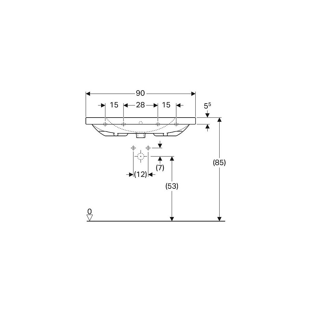 Geberit Acanto Waschtisch mit Ablagefläche, Breite 90cm, Tiefe 48,2cm, Hahnloch mitt... GEBERIT-500623018 4022009353020 (Abb. 5)