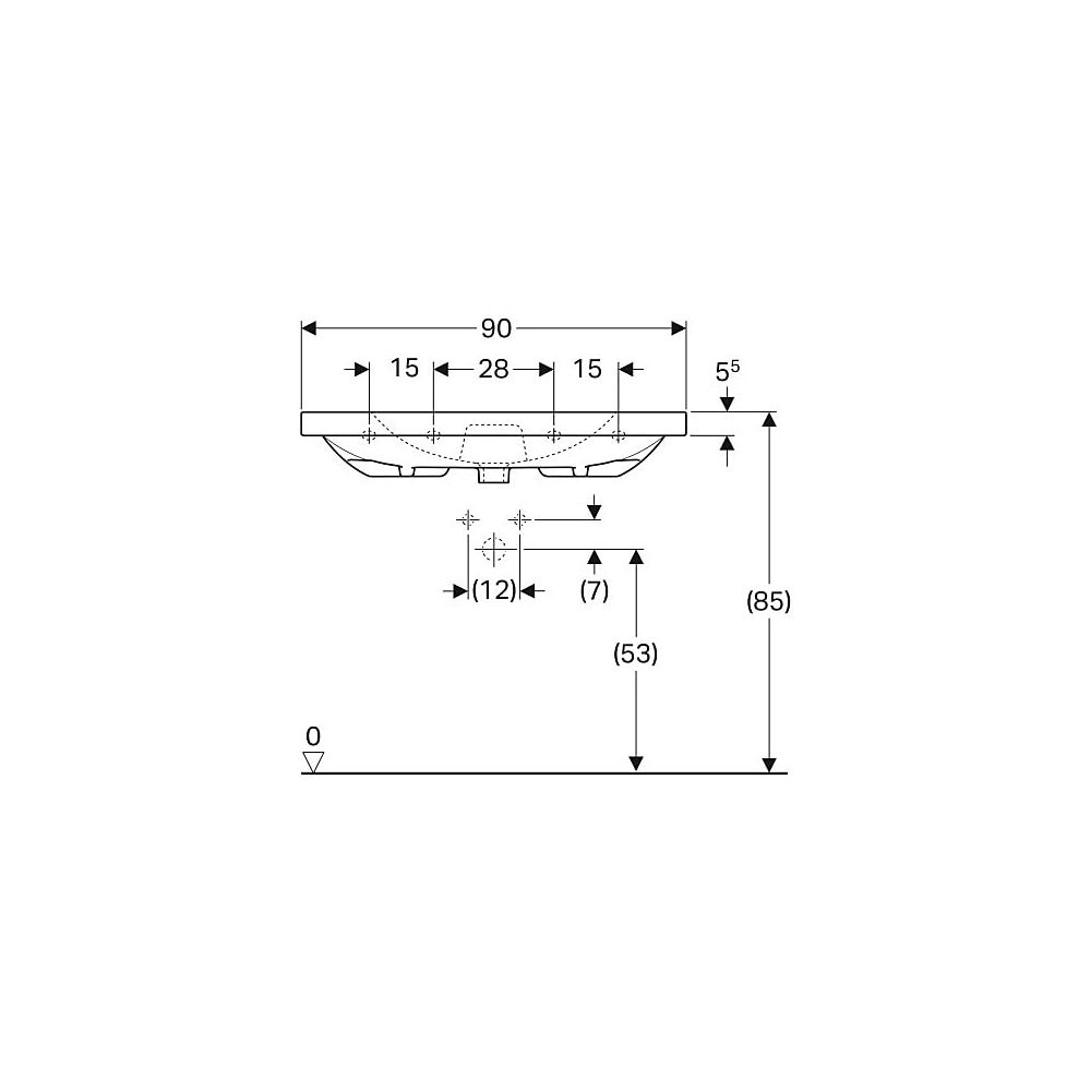 Geberit Acanto Waschtisch mit Ablagefläche, Breite 90cm, Tiefe 48,2cm, ohne Hahnloch... GEBERIT-500624012 4022009355147 (Abb. 6)