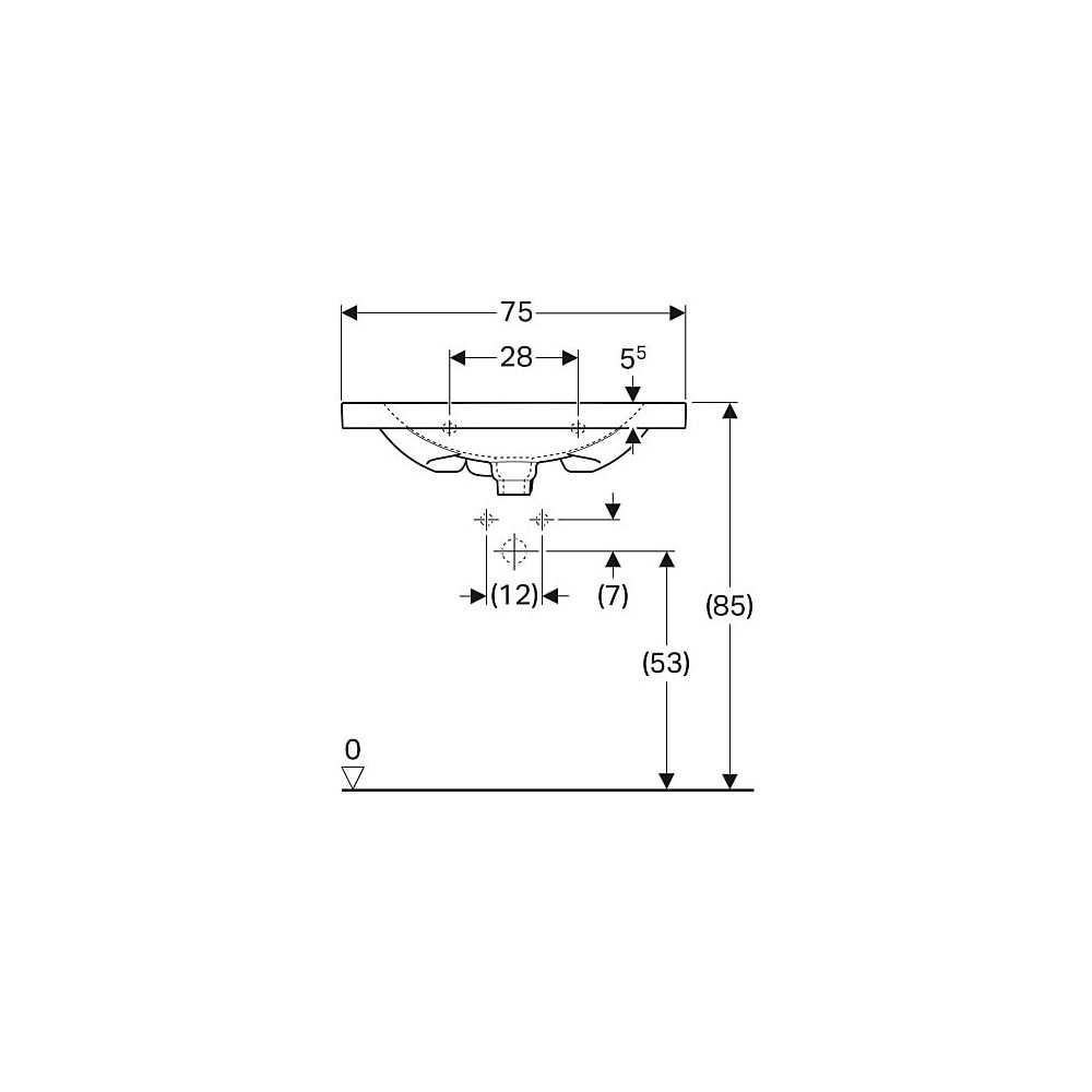 Geberit Acanto Waschtisch verk. Ausladung, Ablagefläche, B 75cm T 42,2cm Hahnloch mi... GEBERIT-500632018 4022009353112 (Abb. 5)