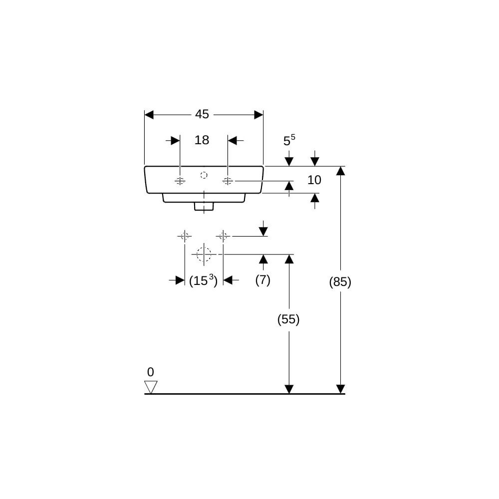 Geberit Renova Plan Handwaschbecken, 45x17x34cm, Hahnloch mittig, Überlauf sichtbar,... GEBERIT-501624001 4025410857941 (Abb. 8)
