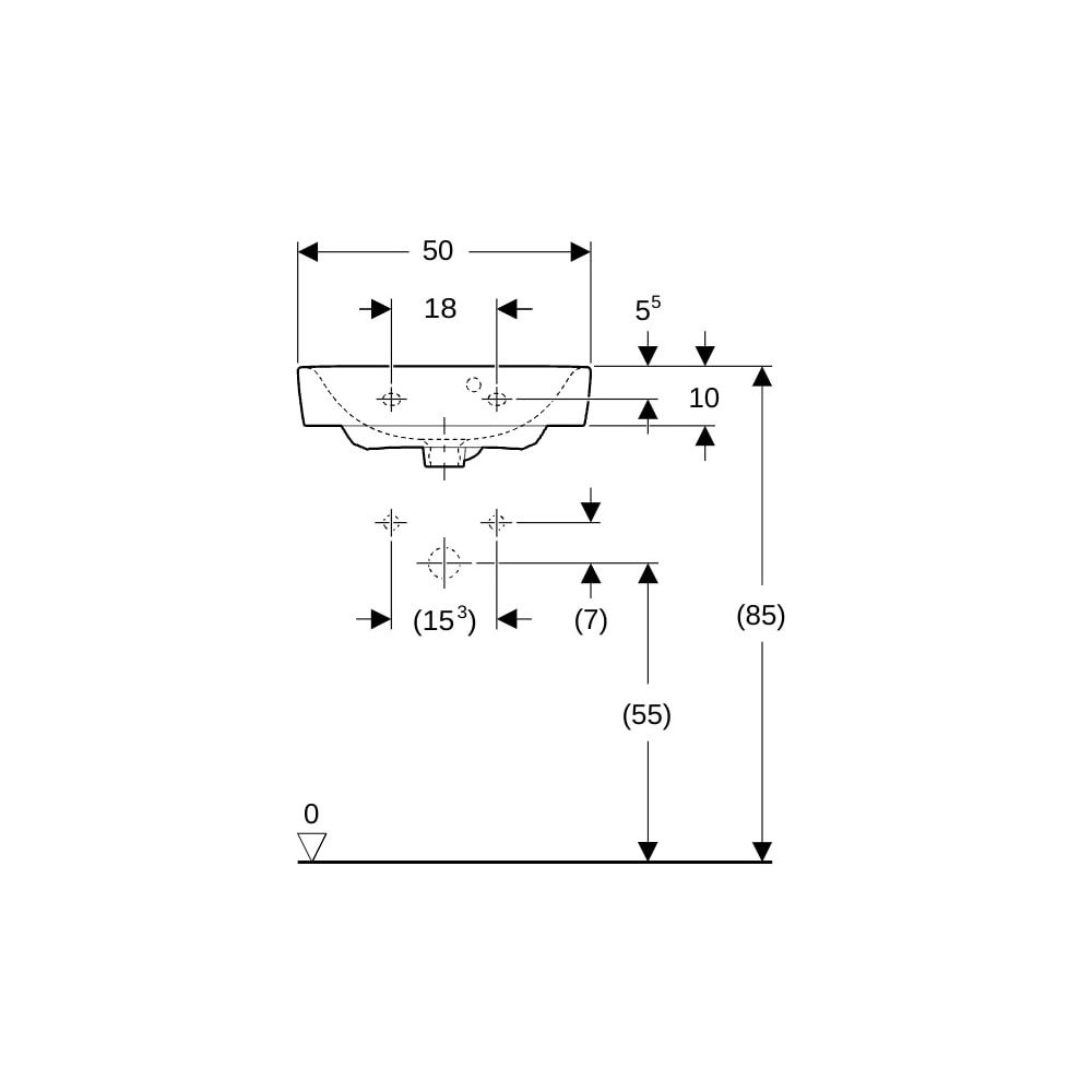 Geberit Renova Plan Handwaschbecken mit asymmetrischem Überlauf, 50x16,5x38cm, Hahnl... GEBERIT-501628001 4025410858313 (Abb. 8)