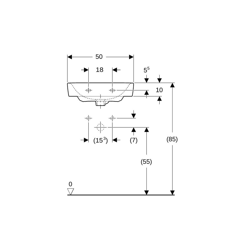 Geberit Renova Plan Handwaschbecken, asymmetrischem Überlauf, 50x16,5x38cm, Hahnloch... GEBERIT-501629008 4025410858351 (Abb. 8)