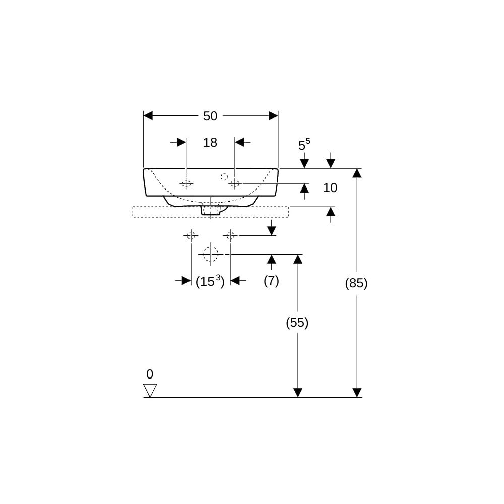 Geberit Renova Plan Aufsatzhandwaschbecken, asymmetrischem Überl. B 50cm T 38cm Hahn... GEBERIT-501719008 4025410868480 (Abb. 8)