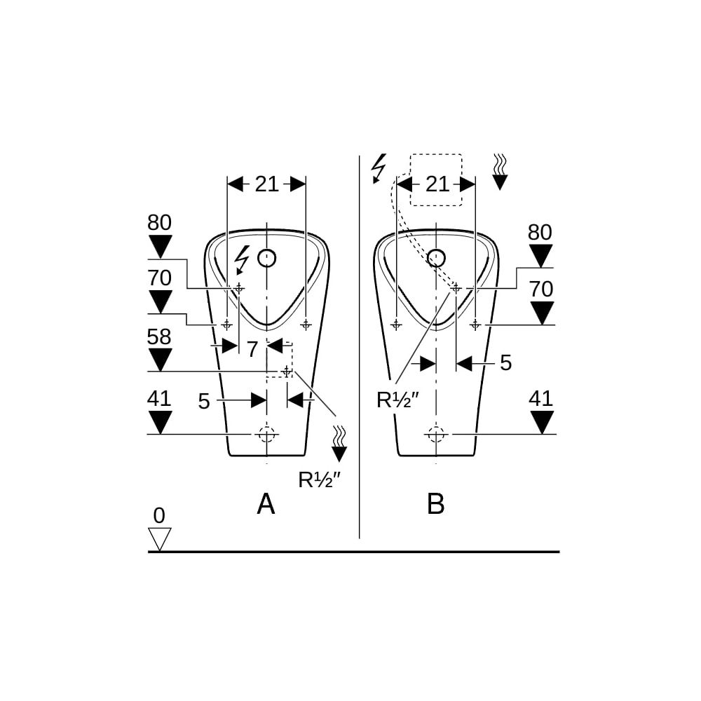 Geberit Narva Urinal Zulauf von hinten, Abgang von hinten, KeraTect, Weiß... GEBERIT-501655008 4025410950864 (Abb. 8)