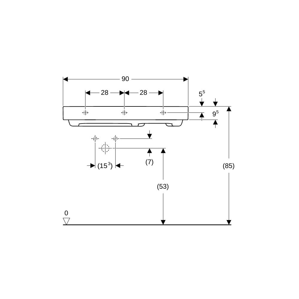 Geberit ONE Waschtisch Abgang horizontal Ablagefläche rechts 90x48cm Hahnloch links ... GEBERIT-505039001 4025410593924 (Abb. 8)