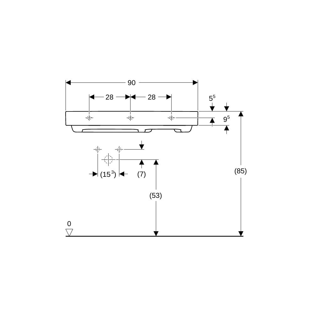 Geberit ONE Waschtisch Abgang horizontal Ablagefläche rechts 90cm T 48cm o. HL ohne ... GEBERIT-505042001 4025410593931 (Abb. 8)