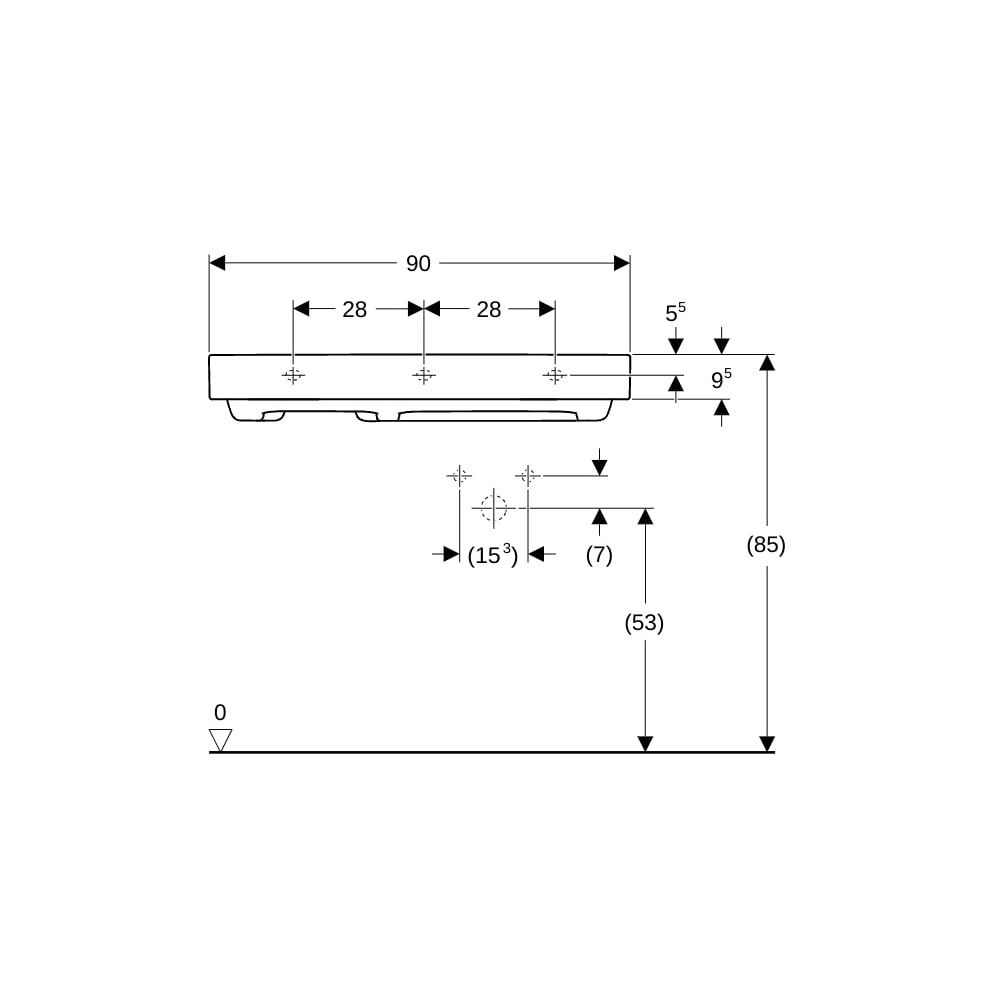 Geberit ONE Waschtisch Abgang horizontal Ablagefläche links 90cm T 48cm o. ohne Hahn... GEBERIT-505044001 4025410593955 (Abb. 8)