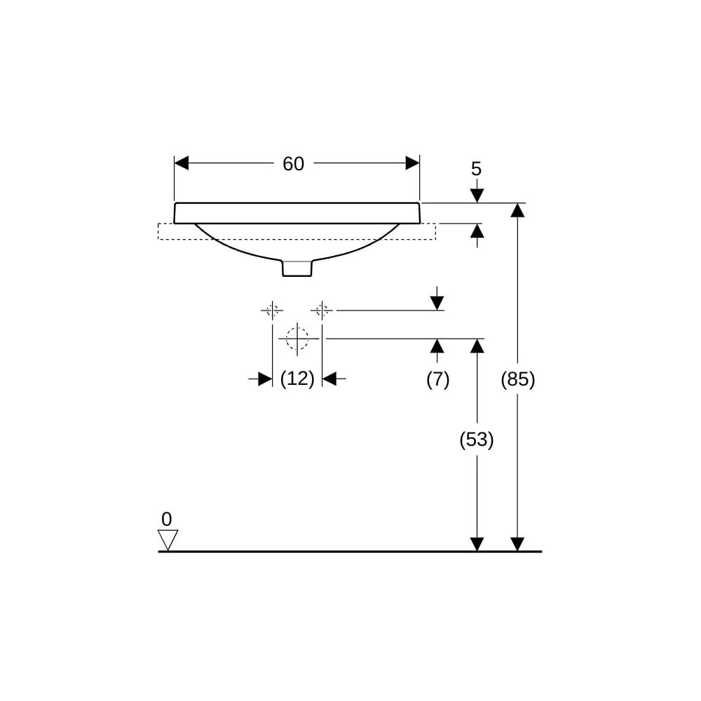 Geberit VariForm Einbauwaschtisch, elliptisch mit Hahnlochbank, Breite 60cm, Tiefe 4... GEBERIT-500735002 4025416302483 (Abb. 8)