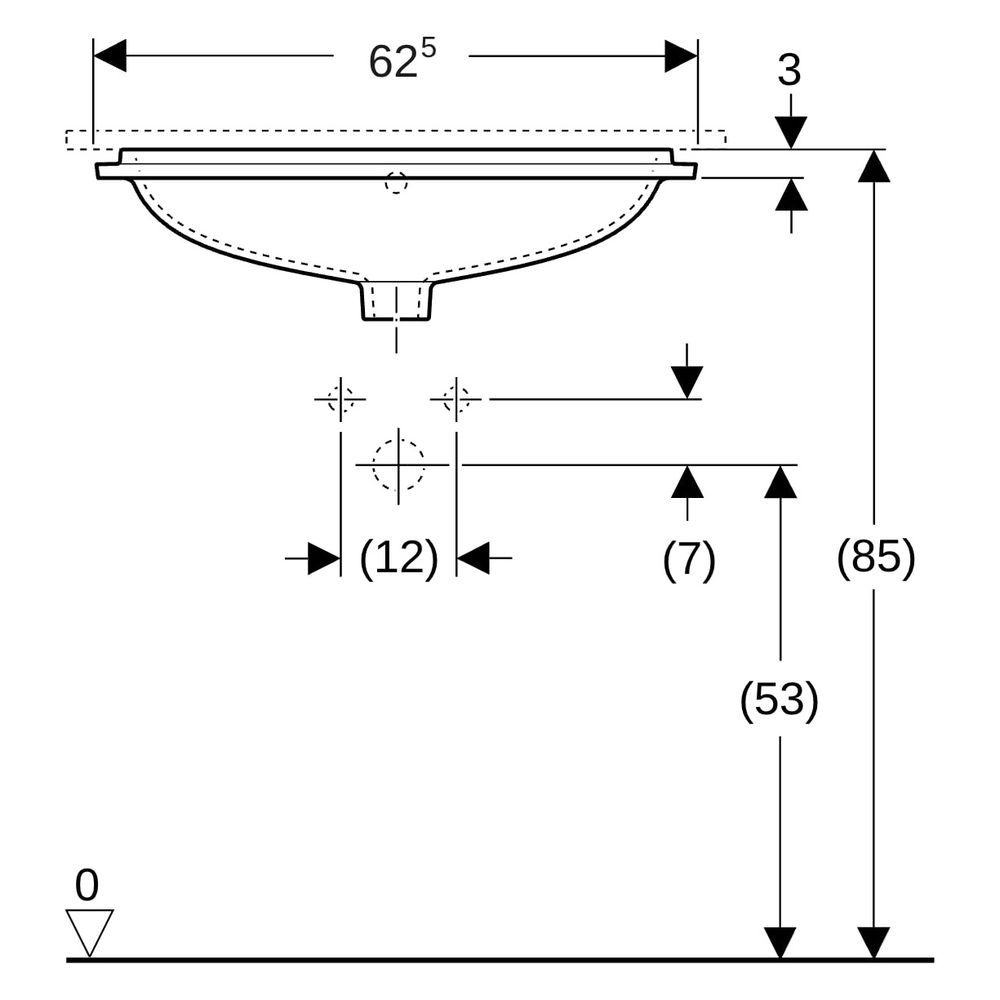 Geberit VariForm Unterbauwaschtisch, elliptisch B 62,5cm, Tiefe 49cm, ohne Hahnloch... GEBERIT-500757002 4025416302803 (Abb. 13)
