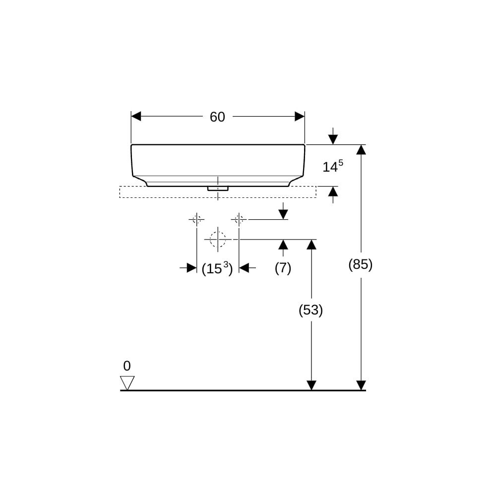 Geberit VariForm Aufsatzwaschtisch, oval, Hahnlochbank, B 60cm T 45cm Hahnloch mitti... GEBERIT-500772002 4025416303022 (Abb. 8)