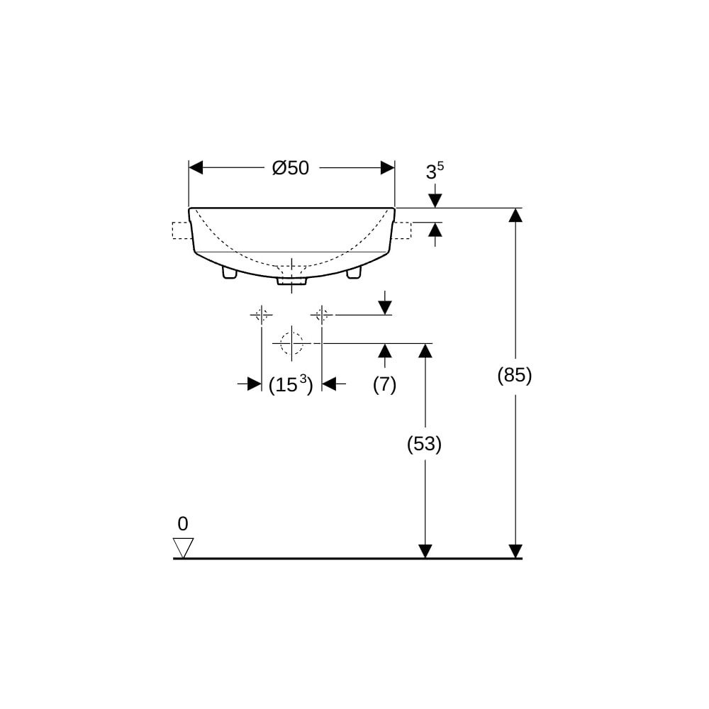 Geberit VariForm Halbeinbauwaschtisch rund Durchmesser 50cm, Hahnloch mittig, Überla... GEBERIT-500782012 4025416690641 (Abb. 8)