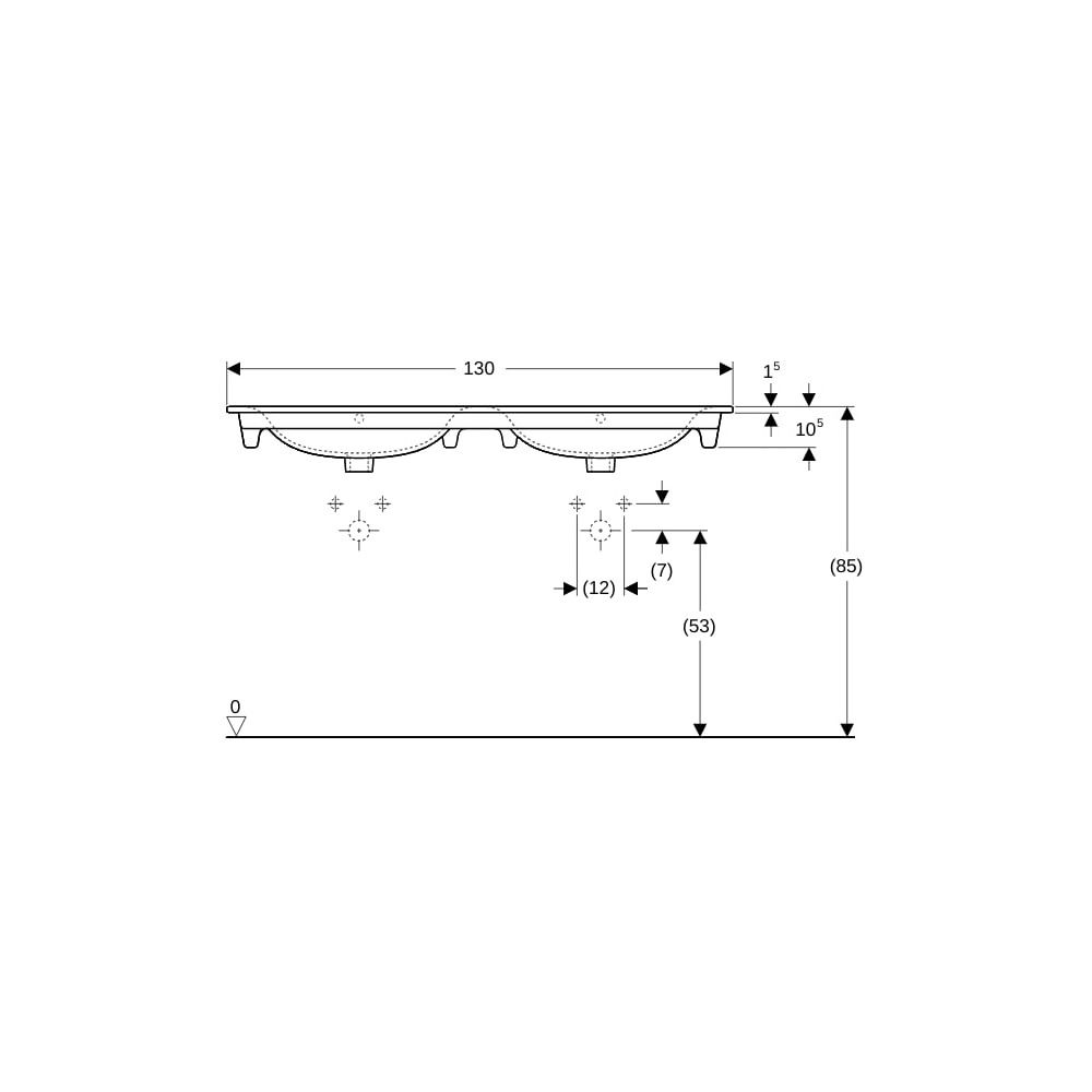 Geberit Renova Plan Doppelmöbelwaschtisch, Breite 130cm, Tiefe 48cm, Hahnloch mittig... GEBERIT-122230600 4022009368970 (Abb. 8)