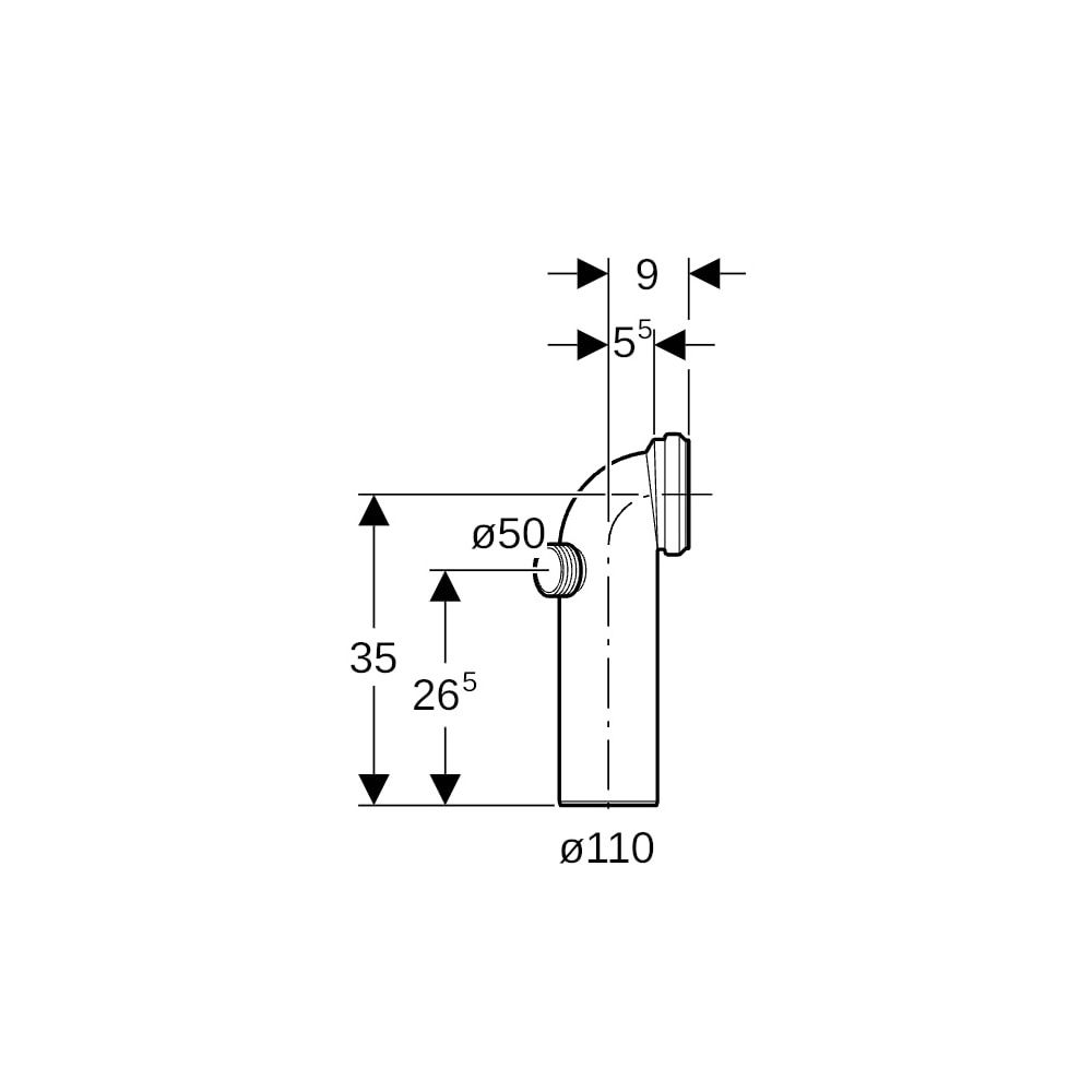 Geberit Anschlussbogen 90 Grad mit Zusatzanschluss links Außendurchmesser 110mm, Alp... GEBERIT-152616111 4025416019381 (Abb. 7)