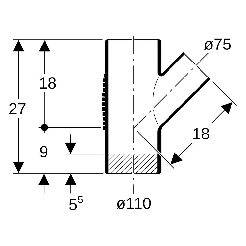 Geberit Abzweig Silent-db20 45 Grad, 110x75mm, PE-S2, Schwarz, 310074141... GEBERIT-310074141 4025416085096 (Abb. 6)