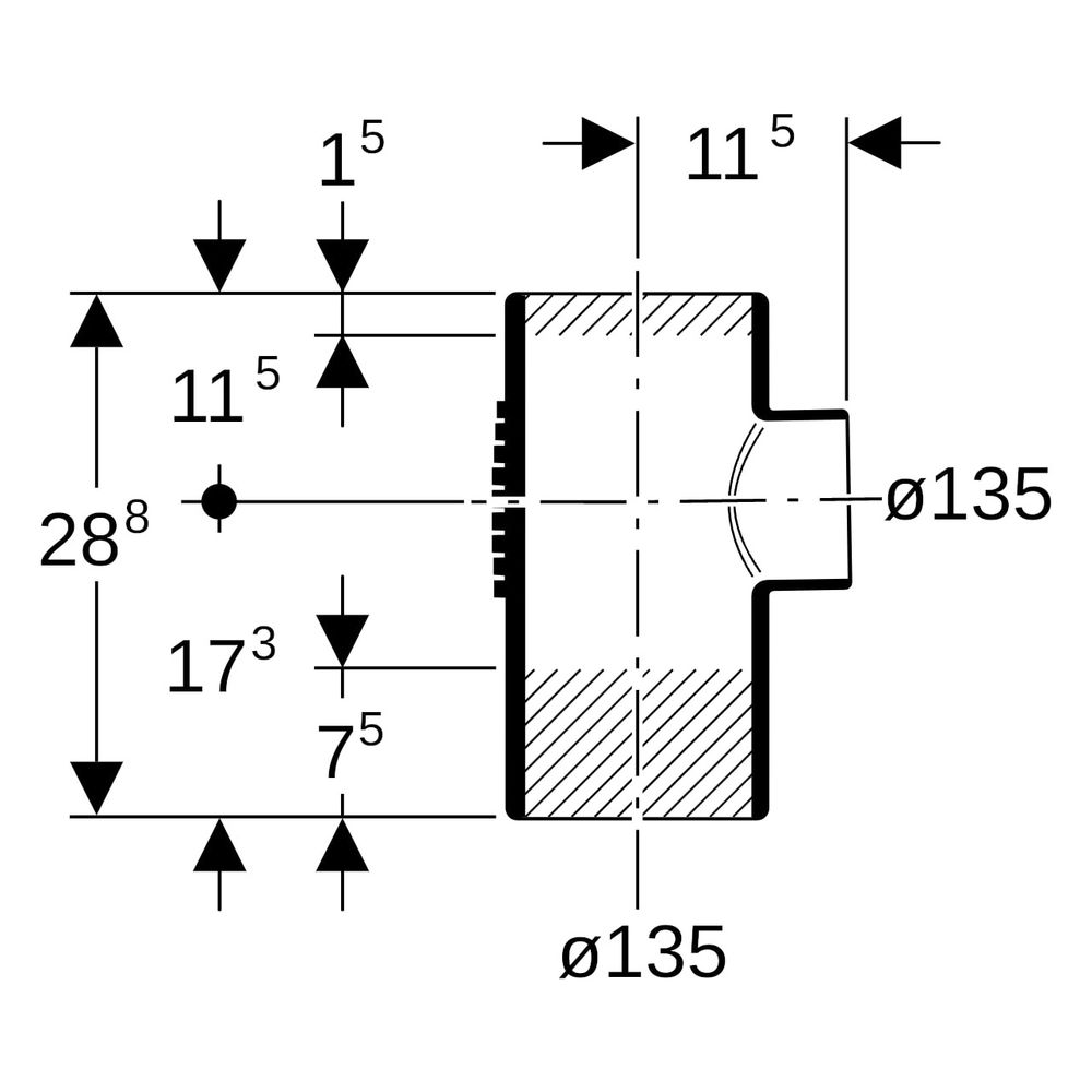 Geberit Abzweig Silent-db20, 88,5 Grad, DN 125, 135mm, PE-S2, Schwarz, 312128141... GEBERIT-312128141 4025416162551 (Abb. 6)