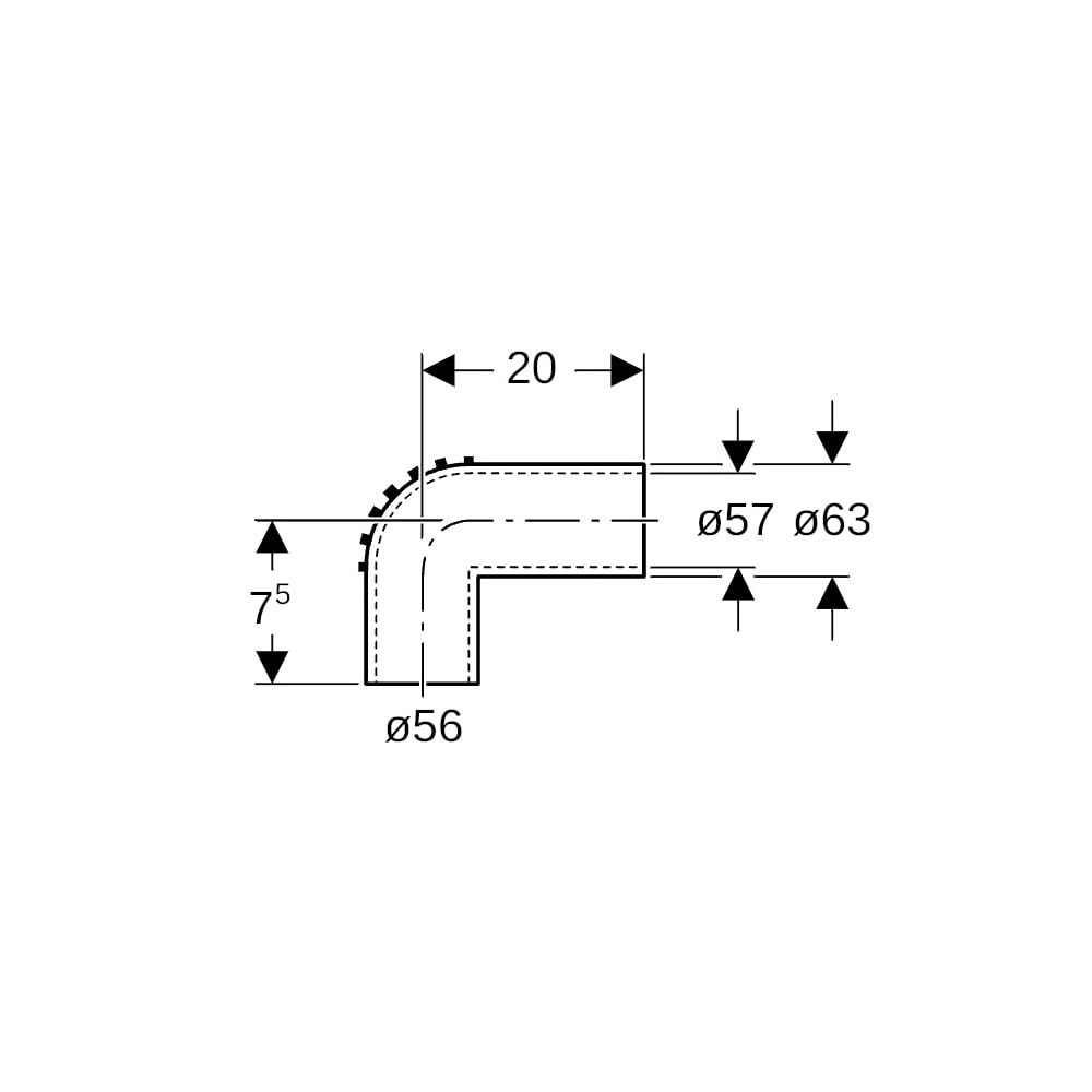Geberit Silent db20 Anschlussbogen 90 Grad verlängert, d 56mm, di 57mm... GEBERIT-305906141 4025416090069 (Abb. 5)