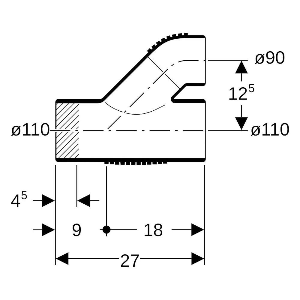 Geberit Parallelabzweig Silent-db20, 45 Grad, 110x90mm, PE-S2, Schwarz, 310081141... GEBERIT-310081141 4025416085126 (Abb. 6)