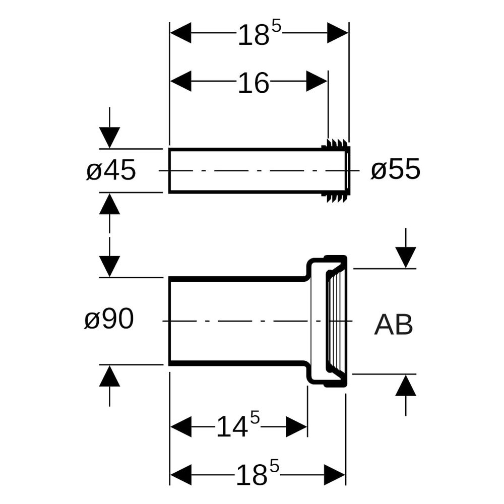 Geberit Anschlussset für Wand-WC, Länge 18,5cm, mit Lippendichtung Außendurchmesser ... GEBERIT-152404461 4025416018605 (Abb. 7)