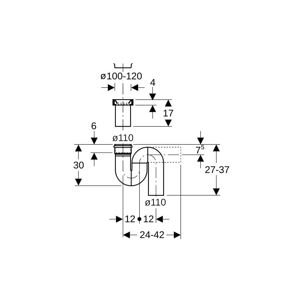 Geberit Geruchsverschluss für Hock-WC Abgang vertikal Außendurchmesser 110mm, Schwar... GEBERIT-167734161 4025416024668 (Abb. 5)