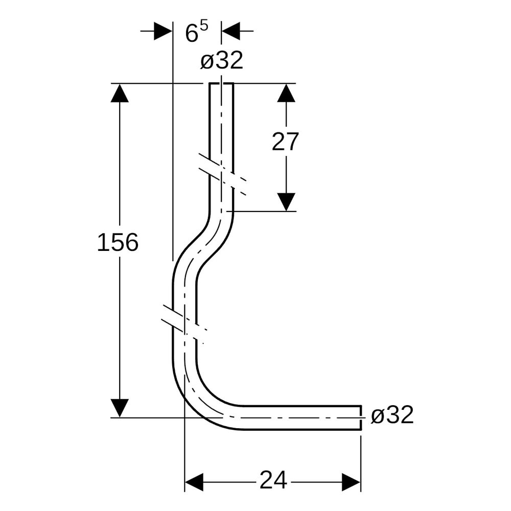 Geberit Spülbogenset 90 Grad, 156x24cm, gekröpft Außendurchmesser 32mm, Alpinweiß... GEBERIT-119504111 4025416008323 (Abb. 6)